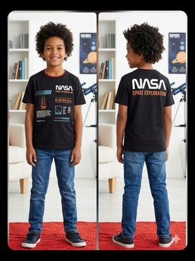 NASA Kids' Black Short Sleeve Graphic Tee - Space Exploration